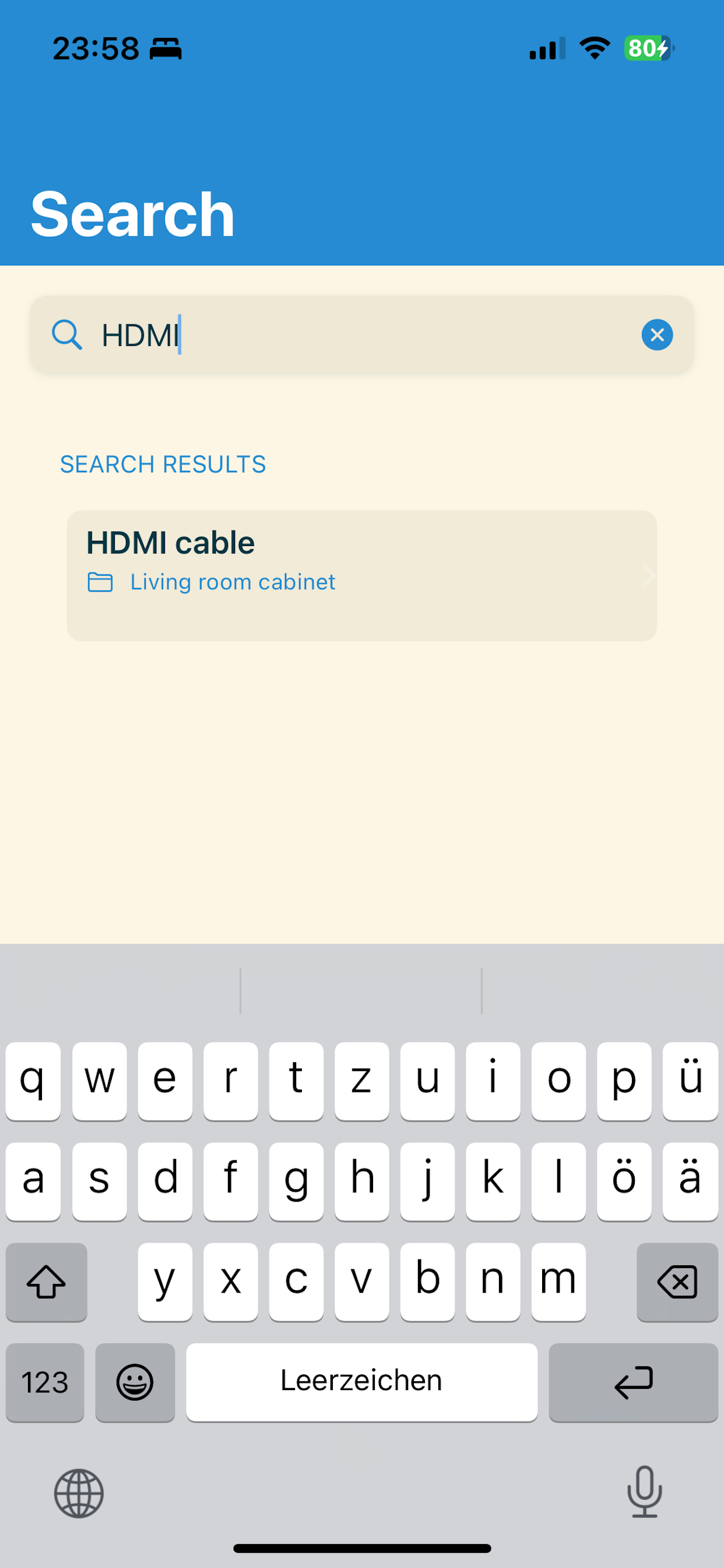App screenshot showing search functionality